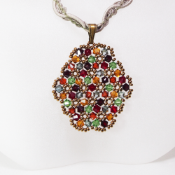 Pendant 40cm - Priscilla Oval-Khaki Braid - Pendant 40cm - Laiton bronze